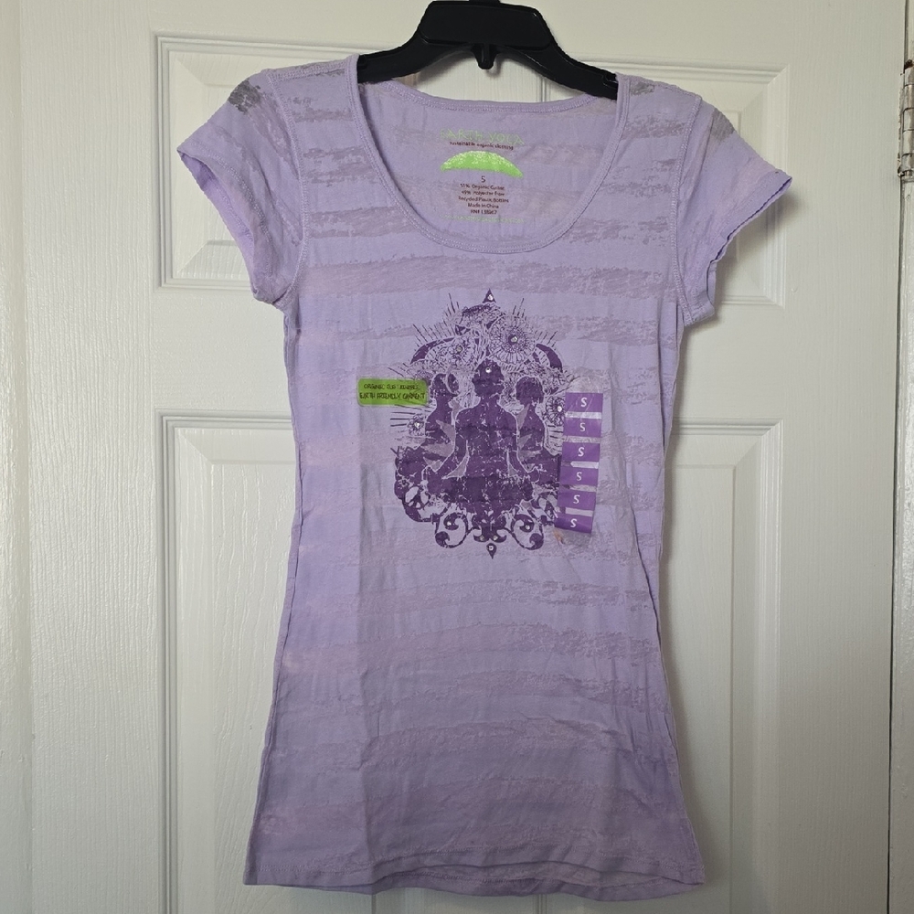 Earth Yoga Purple Graphic Fitted Tee